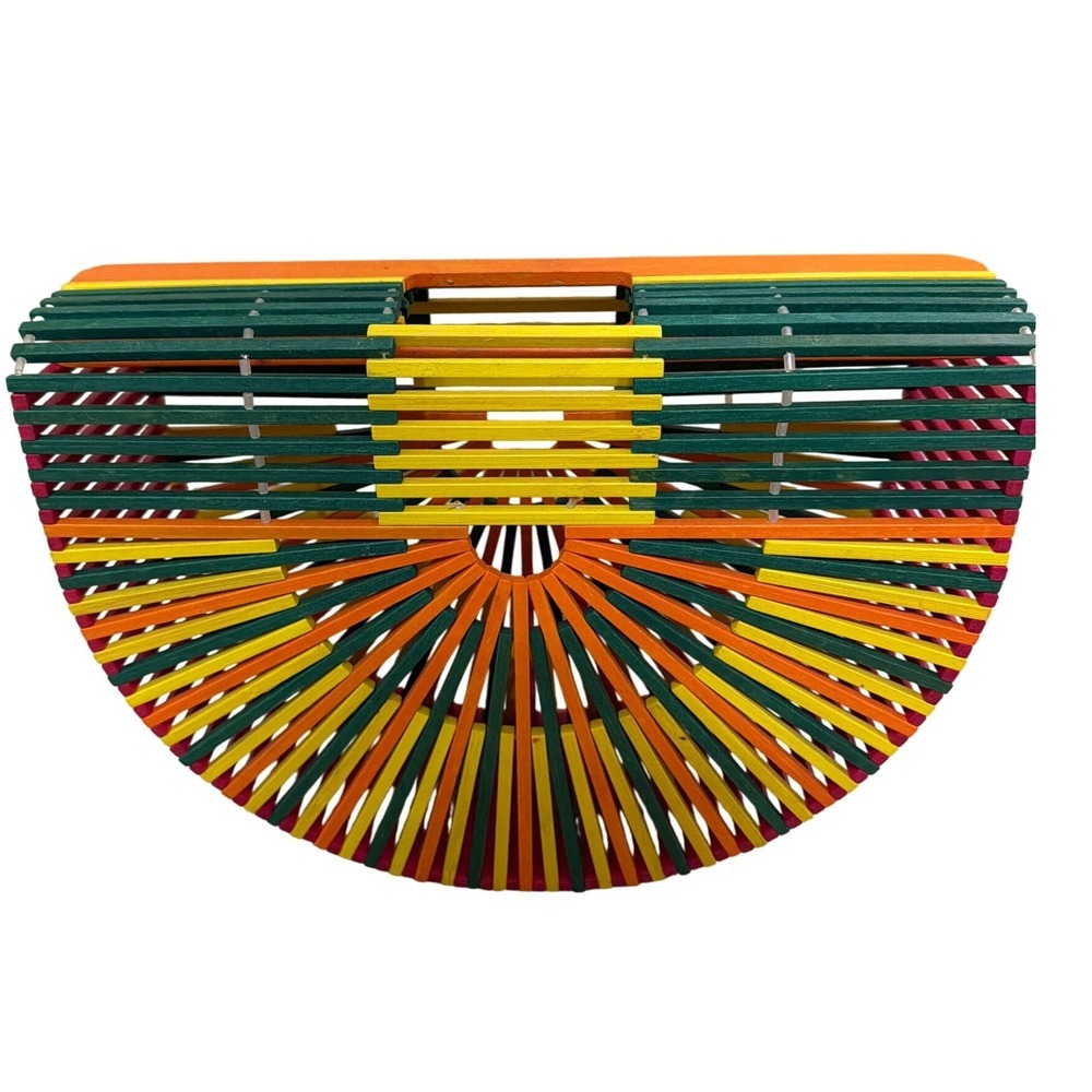 Bamboo Cage Clutch Womens Small Multicolor Rainbow Ark Style Bag - Picture 5 of 8